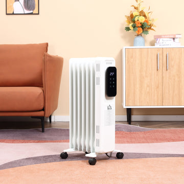 1500W Oil Filled Radiator, 7 Fin Portable Electric Heater with LED Display, 24H Timer, 3 Heat Settings, Adjustable Thermostat, Safety Cut off, Remote Control, White