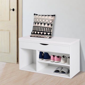Wooden Shoes Cabinet Bench Hidden Storage Padded Seat Organiser Footwear Rack Hallway White 80 x 30 x 47 cm