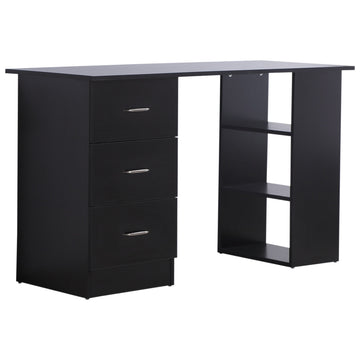 Computer Desk, Writing Table, PC Workstation with 3 Storage Shelves and Drawers, Silver Handle, for Home Office, Black