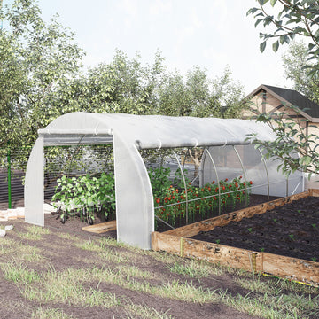6 x 3 x 2 m Polytunnel Greenhouse with Roll-up Side Walls, Walk-in Grow House Tent with Steel Frame, Reinforced Cover, Zipped Door and 12 Mesh Windows for Garden, White