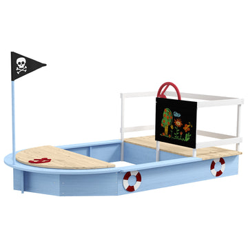 Wooden Kids Sandbox, Pirate Ship Design - Blue