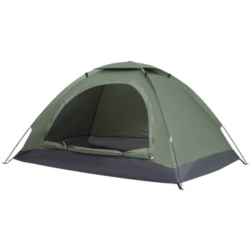 2 Person Camping Tent, Camouflage Tent with Zipped Doors, Storage Pocket, Portable Handy Bag, Dark Green