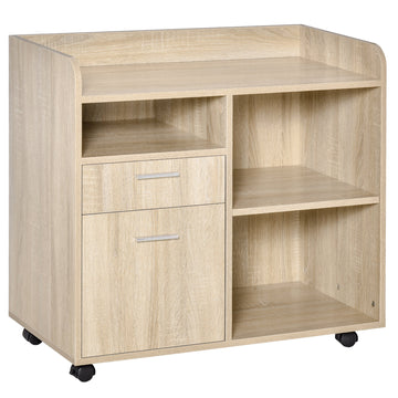 Multipurpose Filing Cabinet, Printer Stand with 2 Drawers, Open Adjustable Storage Shelves for Home Office, Living Room, File Cabinet with Hanging Bar for A4, Letter Size, Oak