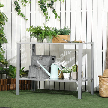 2-Tier Plant Stand, Corner Plant Shelf for Outdoor and Indoor Storage Organizer, Freestanding Flower Rack with Steel Frame, Mesh Board, Silver