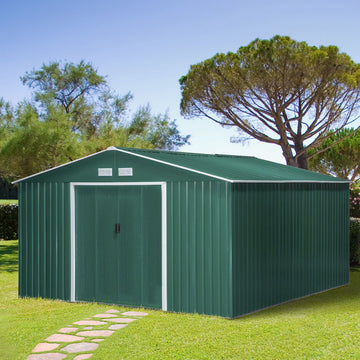 12.5 x 11.1ft Steel Sliding Door Storage Shed - Green