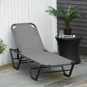 Sun Lounger Relaxed Recliner with 5-Position Adjustable Backrest Aluminium Frame for Pool, Sun Bathing, Grey