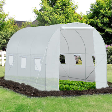 3.5 x 2 x 2 m Polytunnel Greenhouse, Walk-in Green House for Garden with Mesh Windows, Galvanised Steel Frame, White