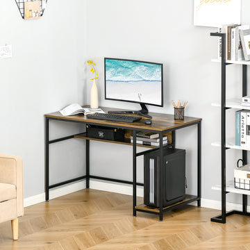 Computer Desk with Storage, 120 x 60cm Home Office Desk with 2 Shelves and Steel Frame, Writing Table for Living Room, Study, Rustic Brown