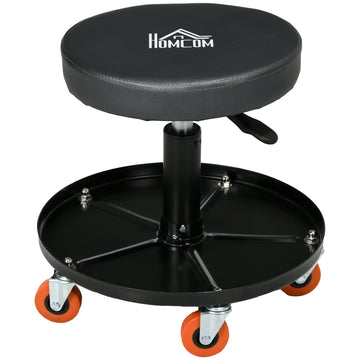 Workshop Stool, Pneumatic Adjustable Mechanic Stool, with Tool Tray, Wheels - Black