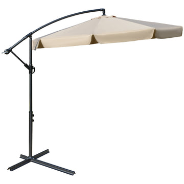 2.7m Cantilever Parasol Banana Sun Umbrella with Crank Handle and Cross Base for Outdoor Hanging Sun Shade Light Brown