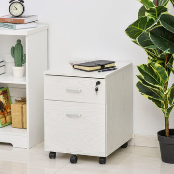 2-Drawer Locking Office Filing Cabinet w/ 5 Wheels Rolling Storage Hanging Legal Letter Files Cupboard Home Organisation White Wood Grain