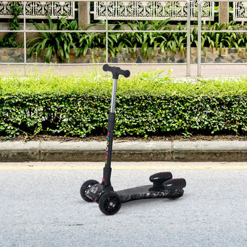 Kids 3 Wheel Plastic Scooter Adjustable Height w/ Engine-Look Water Spray Black