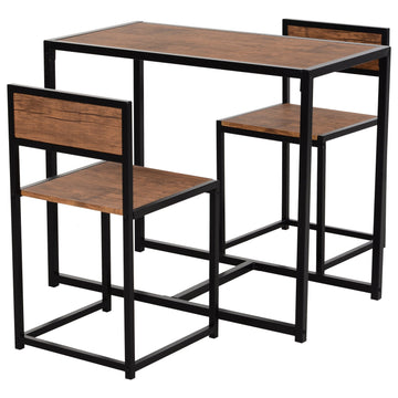 Dining Table and Chairs Set 2, Dining Room Sets, Rectangular Space Saving Table and 2 Chairs for Compact Kitchens, Steel Frame, Natural