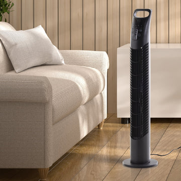31" Oscillating Tower Fan with Remote Control, 7.5H Timer, 3 Speed 3 Modes, Electric Floor Standing Cooling Fan for Home Bedroom Office, Black