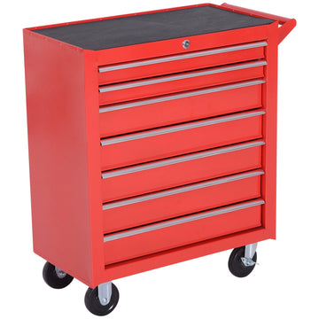 7-Drawer Rolling Tool Chest on Wheels, Lockable Tool Cabinet with Side Handle, Metal Tool Box Trolley for Garage, Workshop, Red