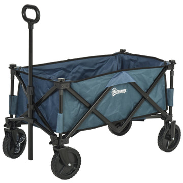90L Festival Trolley on Wheels, Folding Camping Trolley Cart with Adjustable Handle, Portable for Outdoor, Garden, Shopping, Fishing, Navy Blue