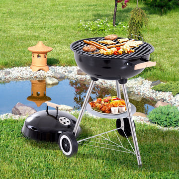 Portable Round Kettle Charcoal Grill BBQ Smoker with Lid Outdoor Heat Control Party Patio Barbecue Garden