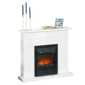 Electric Firplace Suites & Mantelpiece w/LED Flames Remote Marble Stone Modern Curved Surround Intelligent Safe Tempered Glass Adjustable Thermal 1000W/2000W