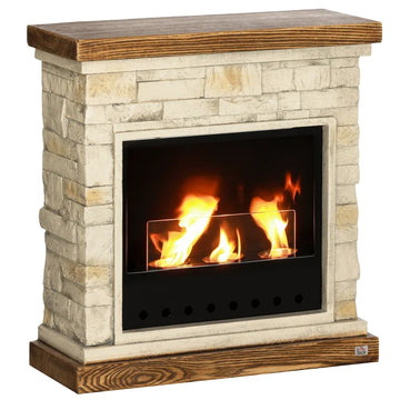 Bioethanol Fire Heater, with Brickwork-Effect Mantelpiece - Brown