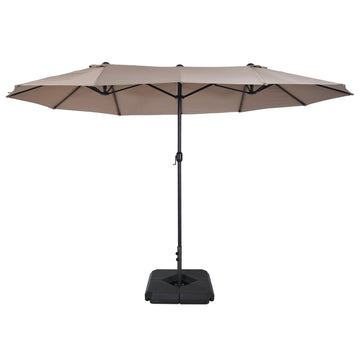 4.6m Garden Parasol Double-Sided Sun Umbrella Patio Market Shelter Canopy Shade with Weight Base, Tan