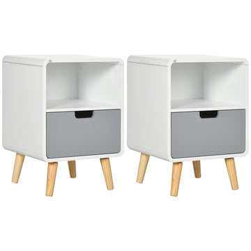 Wooden Bedside Table End Nightstand With Drawer Wood Lamp Desk Storage Unit Bedroom Scandinavian Nordic Style, Set of 2