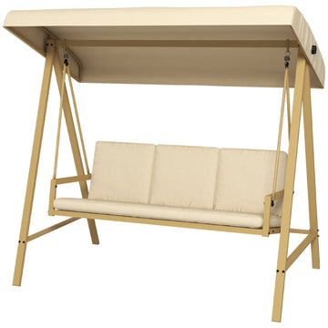 Three-Seat Garden Swing Chair, with Adjustable Canopy - Beige