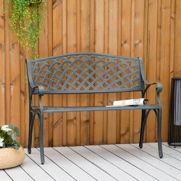 Cast Aluminium Garden Bench 2 Seater Antique Loveseat for Outdoor Patio Porch Park, Verdigris