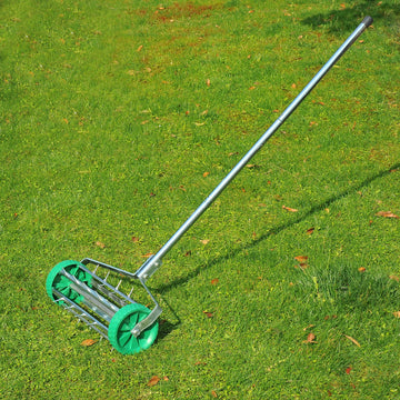 Garden Rolling Lawn Aerator Heavy Duty Steel Grass Roller w/ Adjustable Handle