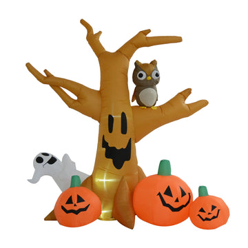 240cm Large Halloween Scary Lighting Inflatable Tree Ghost 3 Pumpkins Owl 4 LED Indoor Outdoor Holiday Decoration