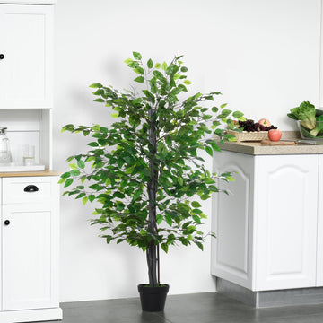 145cm Artificial Banyan Plant Faux Decorative Tree w/ Cement Pot Vibrant Greenery Shrubbery Indoor Outdoor Accessory