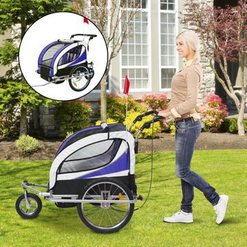 Baby Bike Trailer, Child Bicycle Trailer with 5 Point Harness, Steel Frame, Reflectors, Safety Flag, Hitch Coupler, Purple