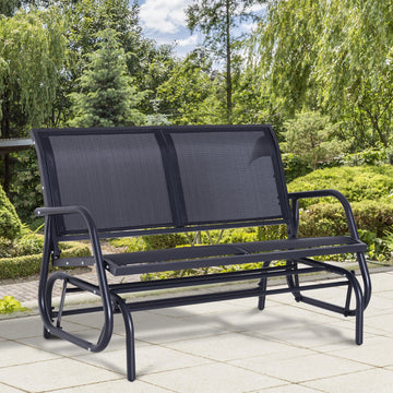 2-Person Outdoor Glider Bench Patio Double Swing Gliding Chair Loveseat w/Power Coated Steel Frame for Garden Patio Porch, Black