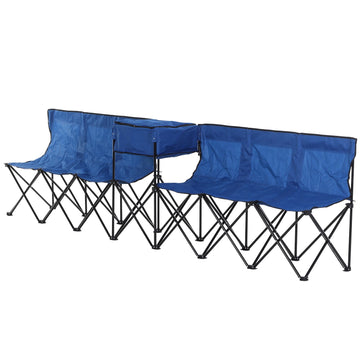 6 Seat Folding Sports Bench Portable Sports Team Bench Spectator Chair with Cooler Bag and Carrying Bag for Outdoor Picnic Camping - Blue