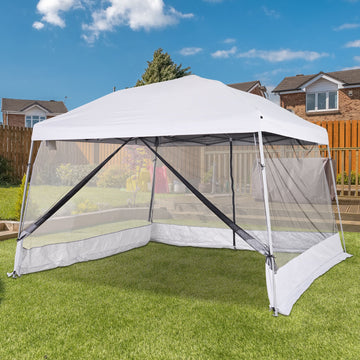 Outdoor Garden Pop-up Gazebo Canopy Tent Sun Shade Event Shelter Folding with Adjustable Height, Mesh Screen Side Walls 3.5 M × 3.5 M Base / 3 M × 3 M Top, White