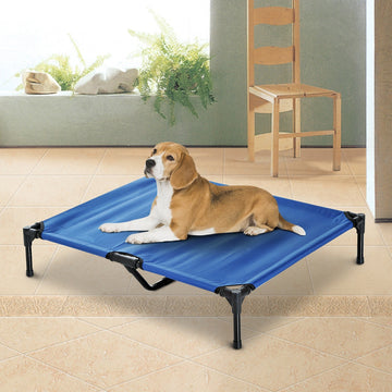 Raised Dog Bed Cat Elevated Lifted Portable Camping w/ Metal Frame Blue (Large)