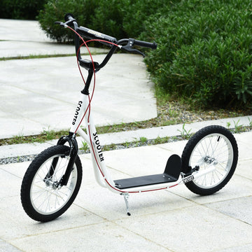 Kick Scooters for Kids with Adjustable Height, Anti-Slip Deck, Dual Brakes, Rubber Tyres, for Boys and Girls Aged 5+ Years Old - White