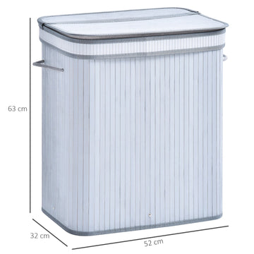 100L Natural Wood Laundry Basket A Compartment w/Flip Lid Removable Lining Handles Board Base Foldable Durable Water-Resistant Dirty Clothes Storage Home Organisation Grey