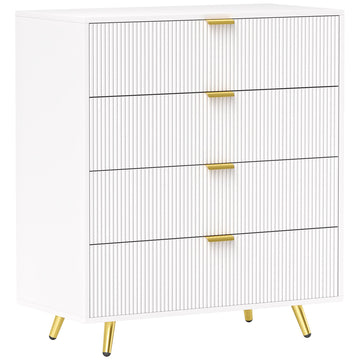 Elegant Four-Drawer Bedside Table - White