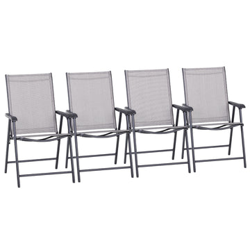 Set of 4 Folding Garden Chairs, Metal Frame Garden Chairs Outdoor Patio Park Dining Seat with Breathable Mesh Seat, Grey