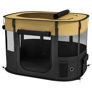Foldable Dog Pen with Storage Bag for Indoor/Outdoor Use, Portable Pet playpen, with Ground Stakes - Yellow