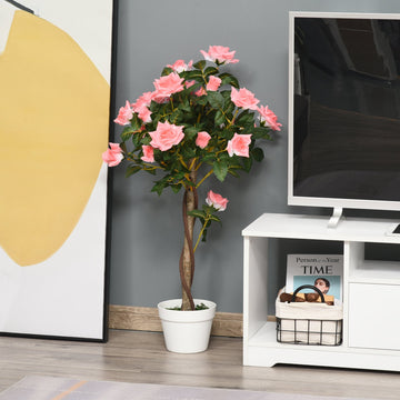 Artificial Plants Pink Rose Floral in Pot, Fake Plants for Home Indoor Outdoor Decor, 90cm