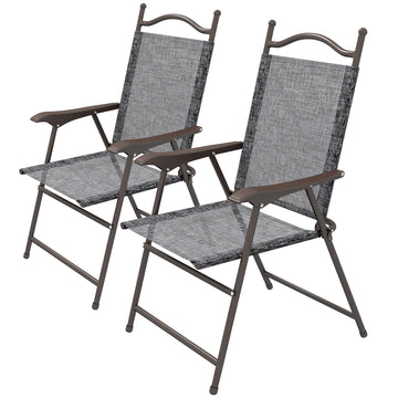Set of Two Folding Garden Chairs, with Fabric Mesh Seats - Grey
