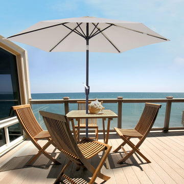 2.6M Garden Parasol Umbrella with Tilt and Crank, Outdoor Sun Parasol Sunshade Shelter with Aluminium Frame, Cream White