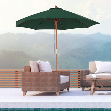 2.5m Garden Parasol Umbrella, Outdoor Market Table Umbrella with Wooden Pole & 8 Fibre Glass Ribs, Round Sun Shade Canopy, Green