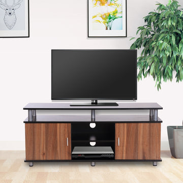 TV Cabinet Unit for TVs up to 50'' with Storage Shelf and Cupboards, Living Room Entertainment Center Media Console, Black and Walnut