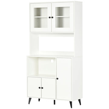 Freestanding Kitchen Cupboard, Modern Kitchen Storage Cabinet with Doors and Adjustable Shelves, 180cm, White