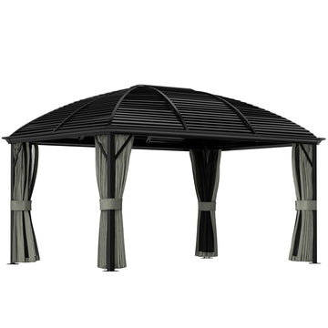 3 x 4m Hardtop Gazebo Canopy with Metal Roof, Aluminium Gazebo Permanent Pavilion with Netting and Curtains, Dark Grey