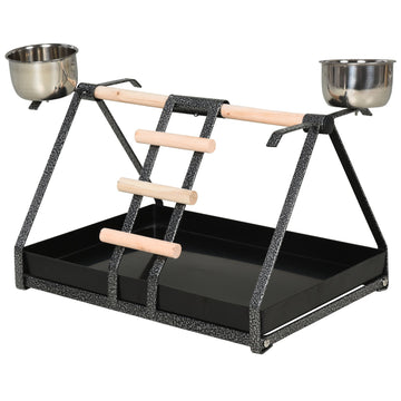 Parrot Stand Bird Stand w/Wood Perch Ladder Feeder Removable Tray