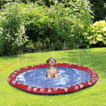 170cm Splash Pad Sprinkler for Pets Dog Bath Pool Water Game Mat Toy Non-slip Outdoor Backyard Red