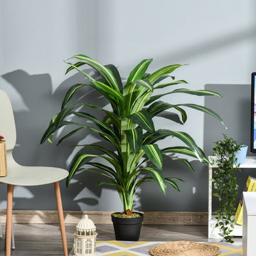 110cm/3.6FT Artificial Dracaena Tree Decorative Plant 40 Leaves with Nursery Pot, Fake Tropical Tree for Indoor Outdoor Décor